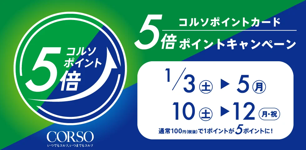 �R���\�|�C���g5�{�L�����y�[���@1��3������5���A10������12���͒ʏ�100�~�i�Ŕ��j��1�|�C���g��5�|�C���g�ɁI